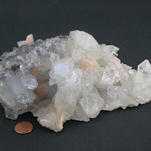 Apophyllite Cluster with Stilbite and Dark Quartz Druze