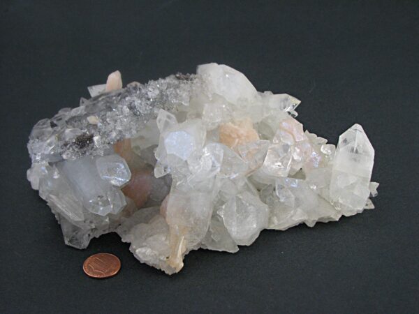 Apophyllite Cluster with Stilbite and Dark Quartz Druze