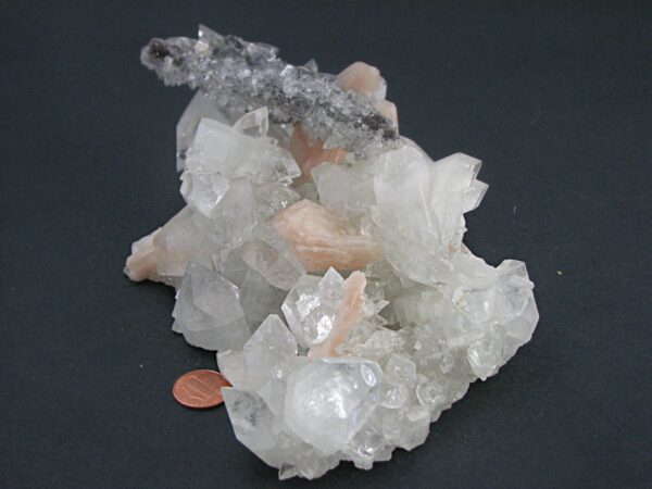 Apophyllite Cluster with Stilbite and Dark Quartz Druze - Image 2