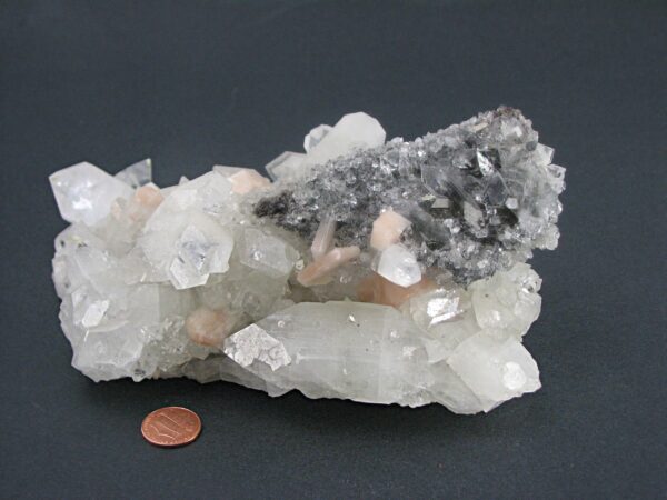 Apophyllite Cluster with Stilbite and Dark Quartz Druze - Image 3