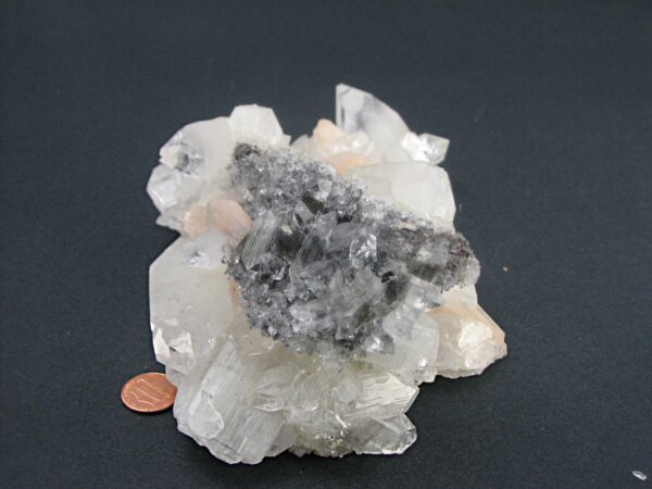 Apophyllite Cluster with Stilbite and Dark Quartz Druze - Image 4