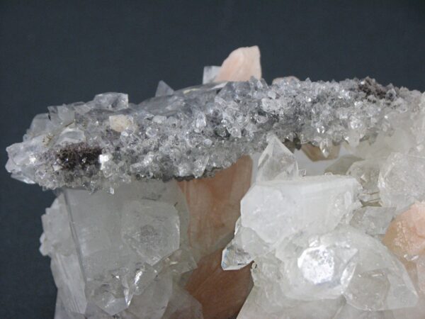 Apophyllite Cluster with Stilbite and Dark Quartz Druze - Image 5