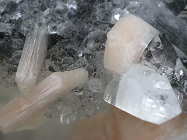 Apophyllite Cluster with Stilbite and Dark Quartz Druze - Image 9