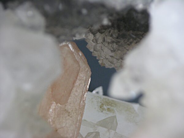 Apophyllite Cluster with Stilbite and Dark Quartz Druze - Image 12